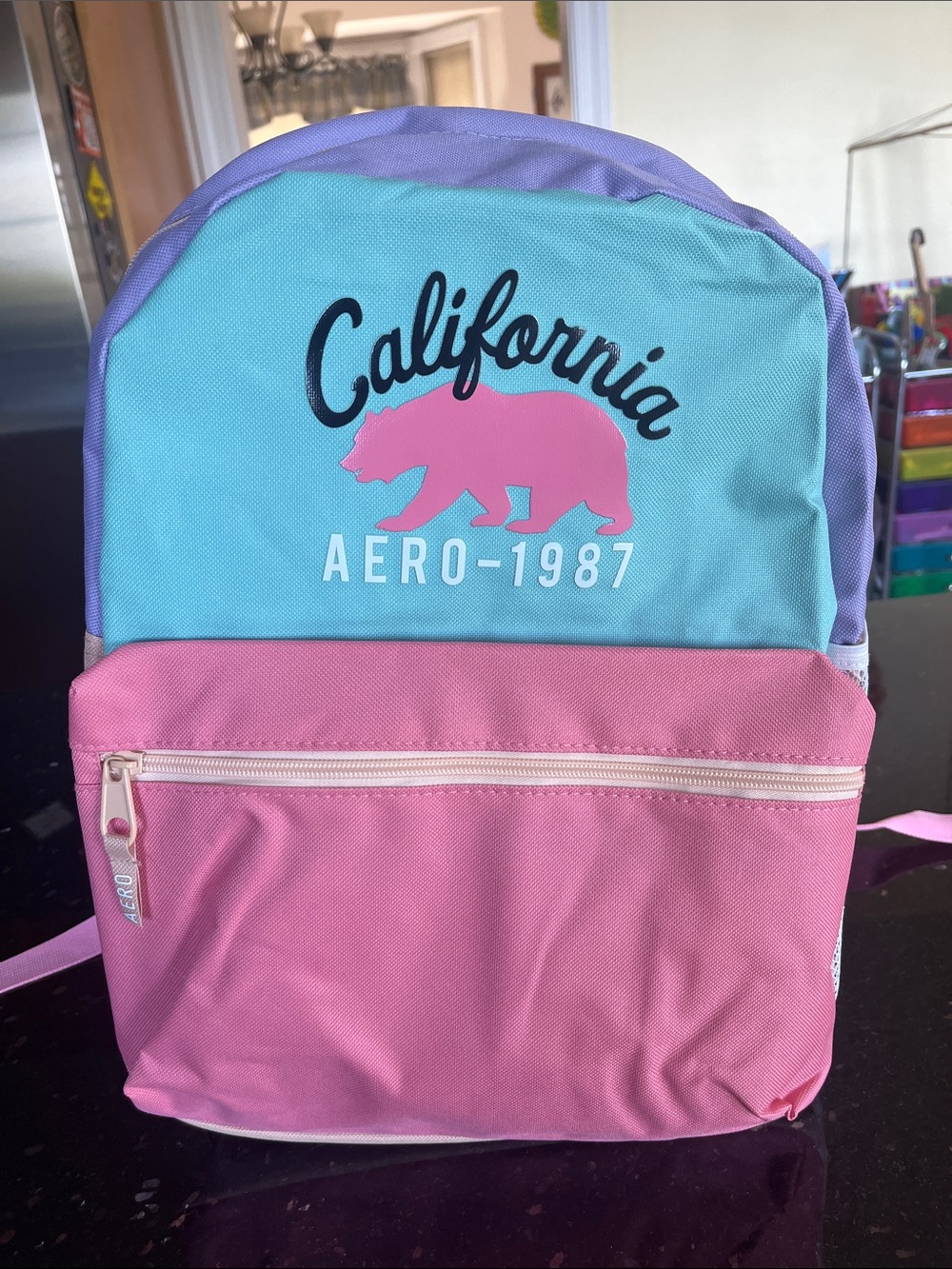 Aeropostale California Kids Backpack in Pink, Teal & Purple